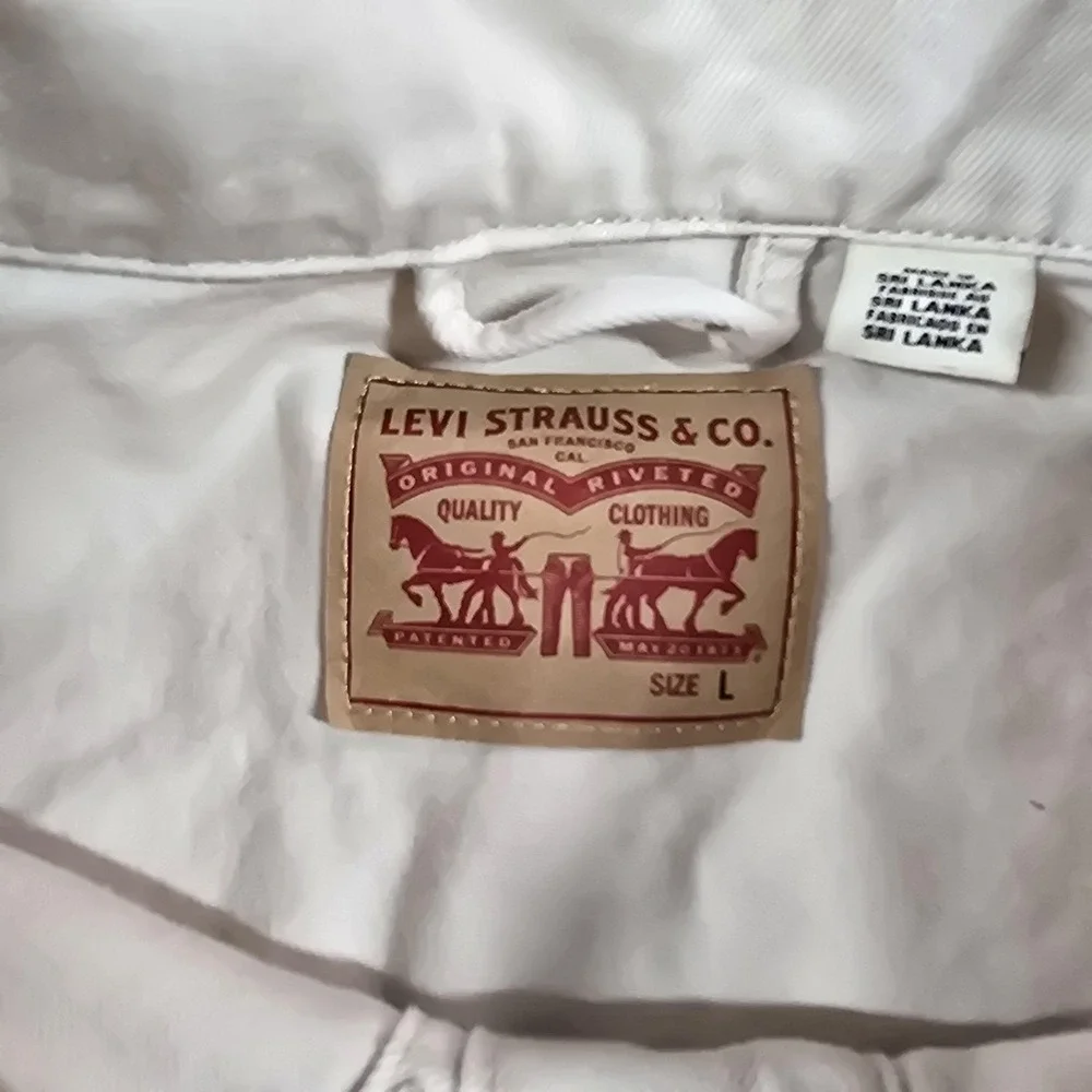 Levis Jacket Womens Large Beige Denim Bomber Western Button Front Unlined Casual